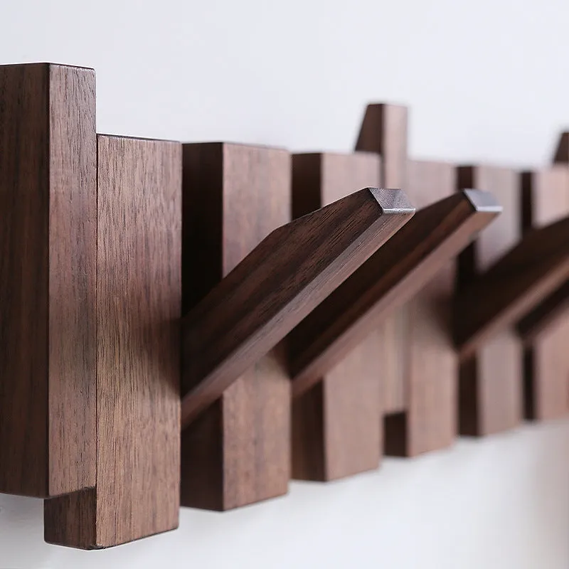 Wood wall-mounted piano key coat rack with multiple hooks